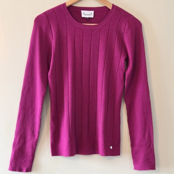Adolfo Domínguez Magenta Ribbed Knit Sweater Women’s Small Long Sleeve Crew Neck - Picture 4 of 13